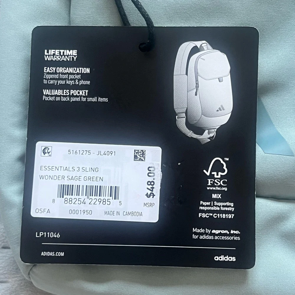 Adidas  Women’s Essentials 3 Sling Crossbody Bag Adjustable Strap | Sage Green - Picture 7 of 12